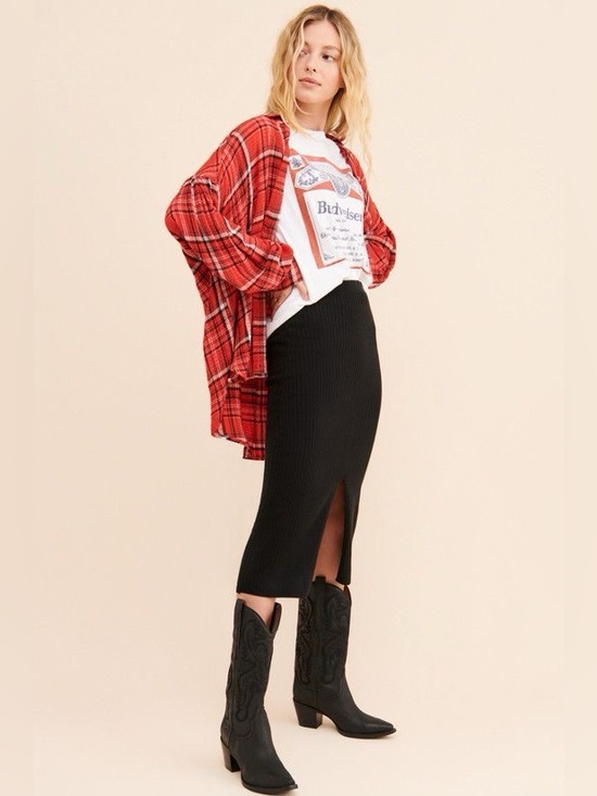 aerie Dresses & Skirts - Aerie Ribbed Pull-on Knit Midi Skirt Western Bohemian Small